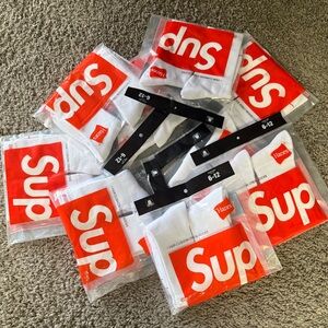 Supreme White Socks with Red Logo